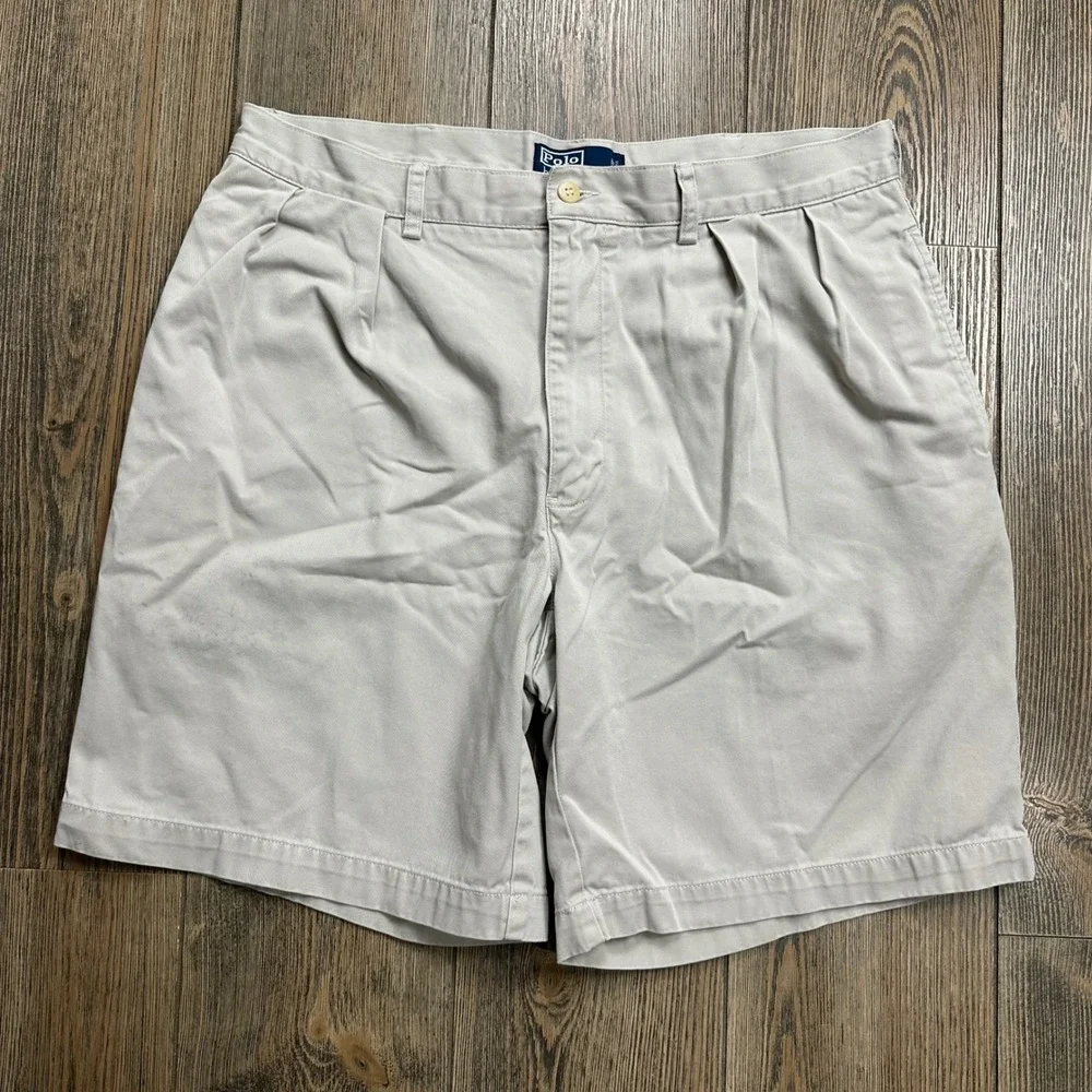 Polo Ralph Lauren Tyler Short Mens 35 Khaki Tan Pleated Chino Cotton Shorts 9in